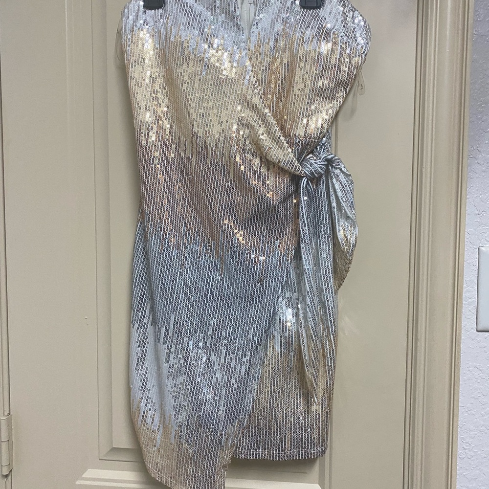 Ombré sequin wrap dress
